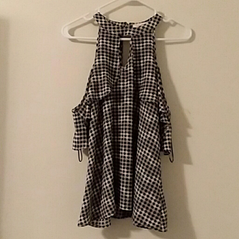 Candie's black/white, cold-shoulder blouse
